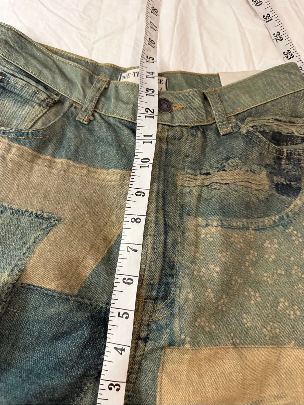NWT FREE PEOPLE WE THE FREE Illusions Relaxed Fit Jeans Indigo Combo Patch‎ 27